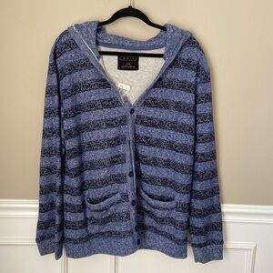 NWT 21 Men Blue‎ Stripe Button Front Hoodie - XL